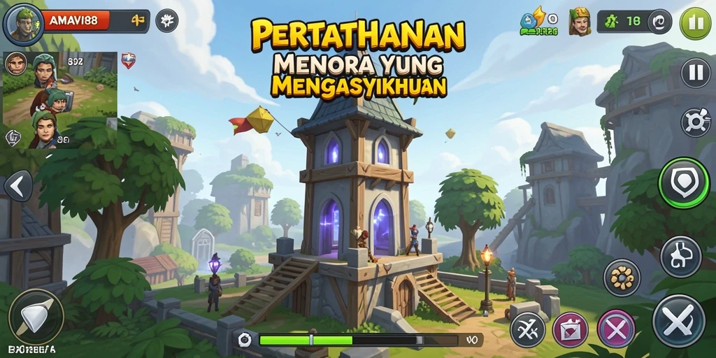 Screenshot AMAVI88 menampilkan aksi menara pertahanan yang mendebarkan.