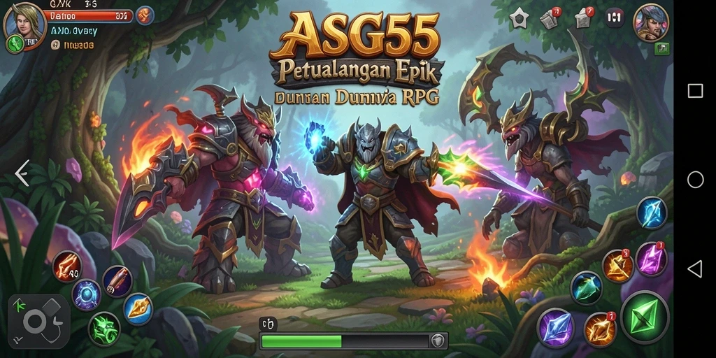Tampilan permainan RPG ASG55 yang mengesankan saat bertarung dengan monster.