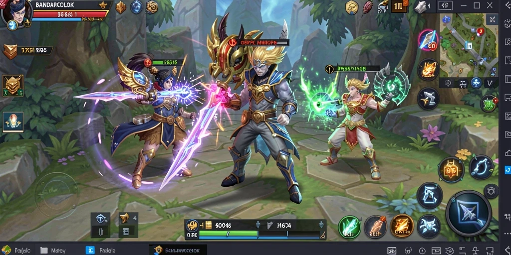Screenshot gameplay BANDARCOLOK yang menunjukkan pertempuran seru di dunia MMORPG.