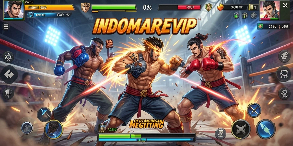Screenshot gameplay Fighting di INDOMAREVIP yang menunjukkan aksi pertarungan seru.