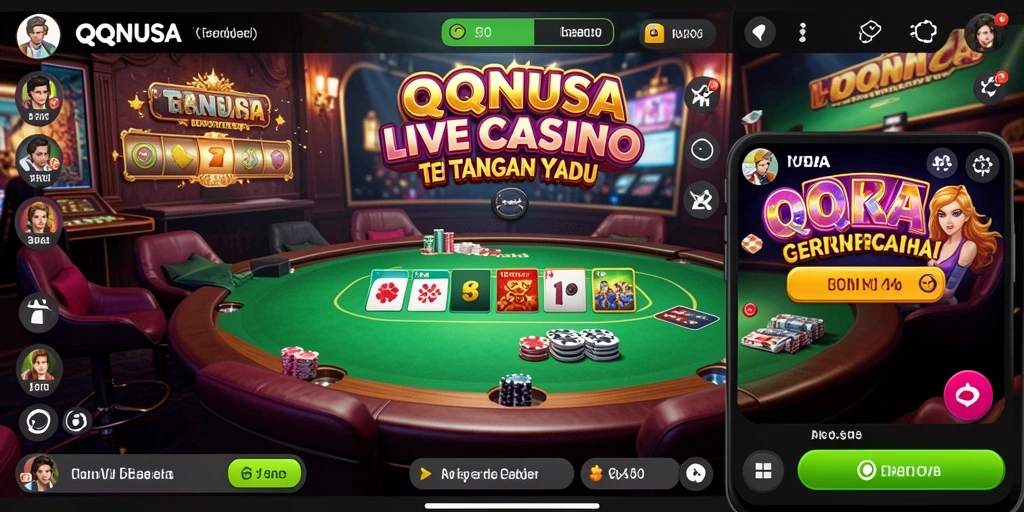 Screenshot QQNUSA menampilkan dealer live di meja permainan.