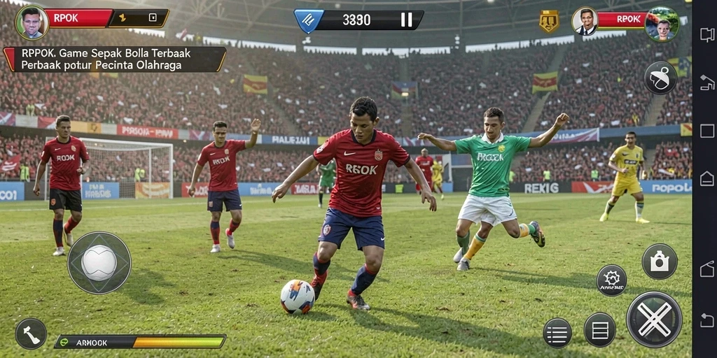 Tampilan gameplay RPOK dengan aksi sepak bola yang seru.