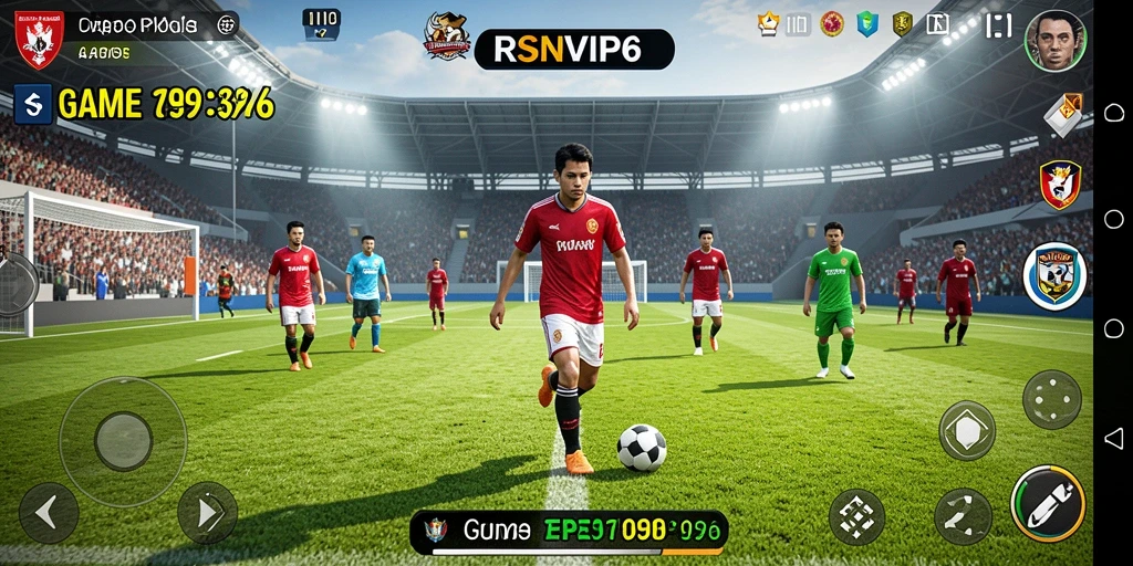 Screenshot dari gameplay menarik RSNVIP6 yang menunjukkan aksi sepak bola.