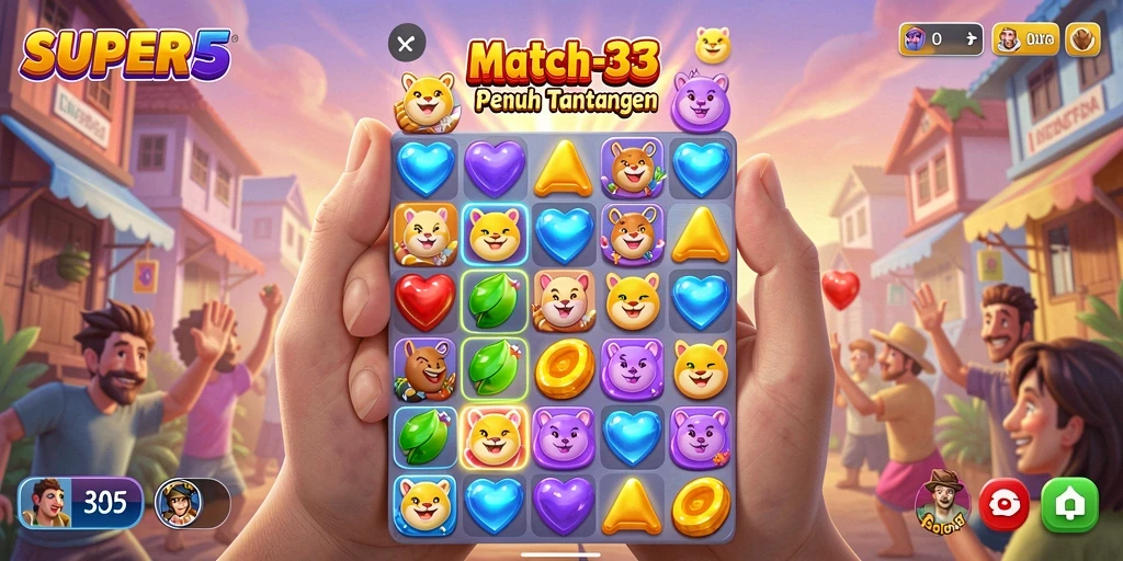 Tampilan gameplay SUPER5 yang menyenangkan dalam kategori Match-3.