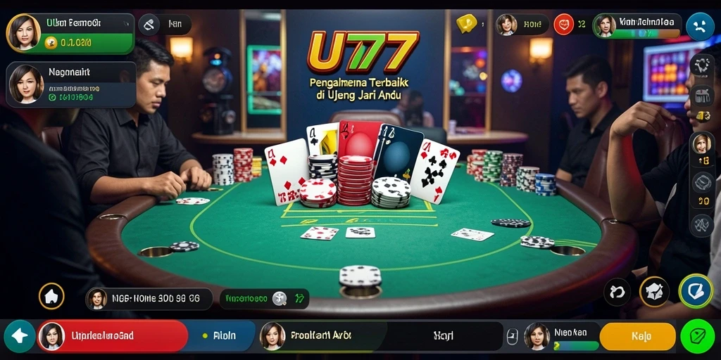 Screenshot gameplay UT77 menunjukkan suasana kompetitif poker yang intens.