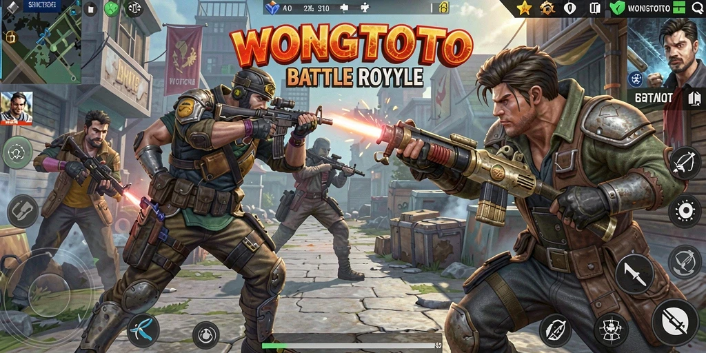 Screenshot WONGTOTO menampilkan aksi seru dalam gameplay Battle Royale.